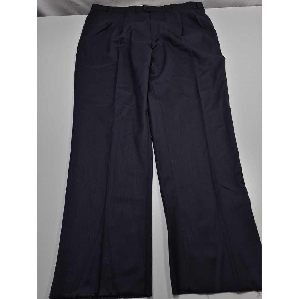 Carlo Mandrone Dress Pants Mens 46x36 Blue Wool Pleated Straight Unhemmed NWT